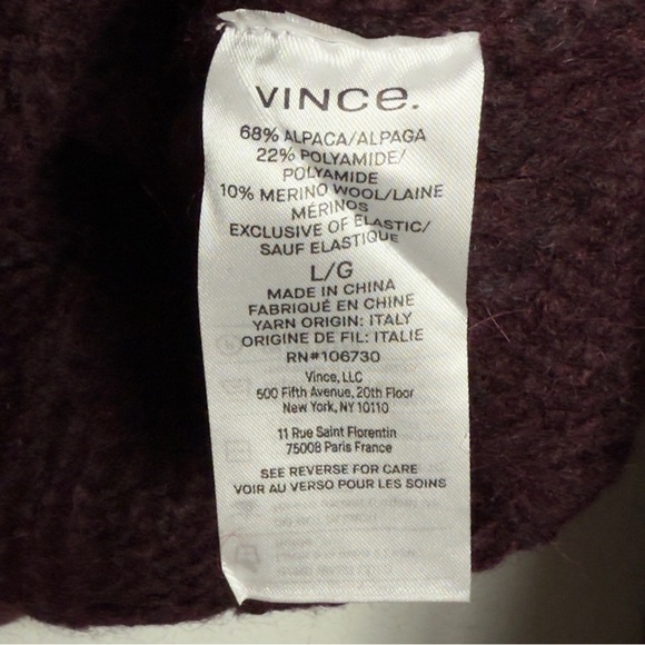 New Vince Burgundy Aran Cable Knit Mock Neck Alpaca Blend Sweater Size L - Picture 8 of 14